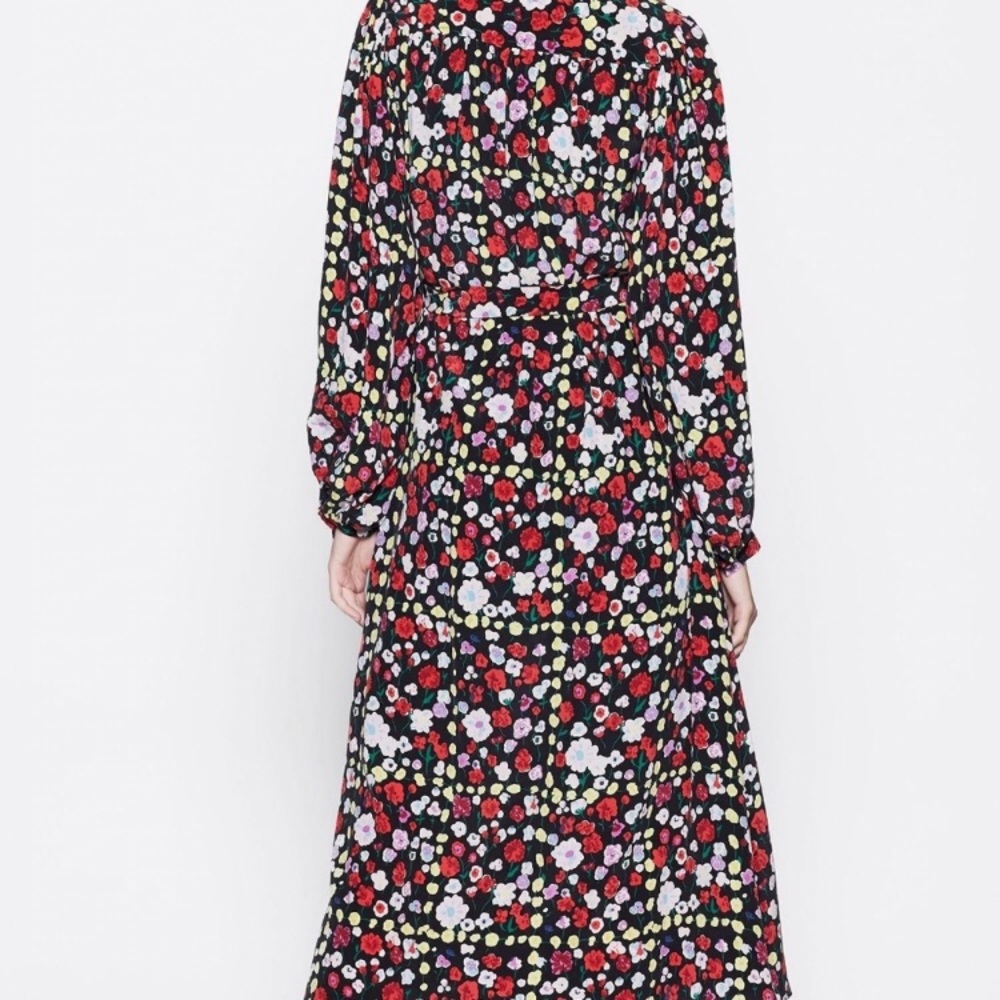 EUC Equipment Black Floral Midi Dress with Red, Yellow, Pink & White Flowers - Picture 3 of 9